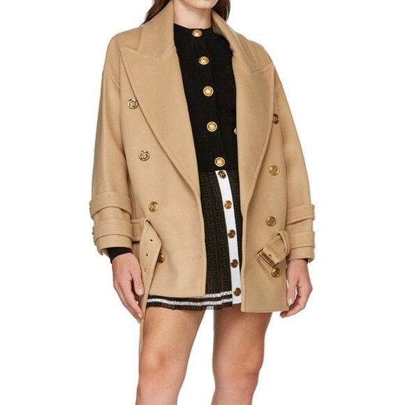 NWT size 10 Balmain Double breasted Wool Cashmere blend Felt Pea Coat in… - Picture 7 of 16